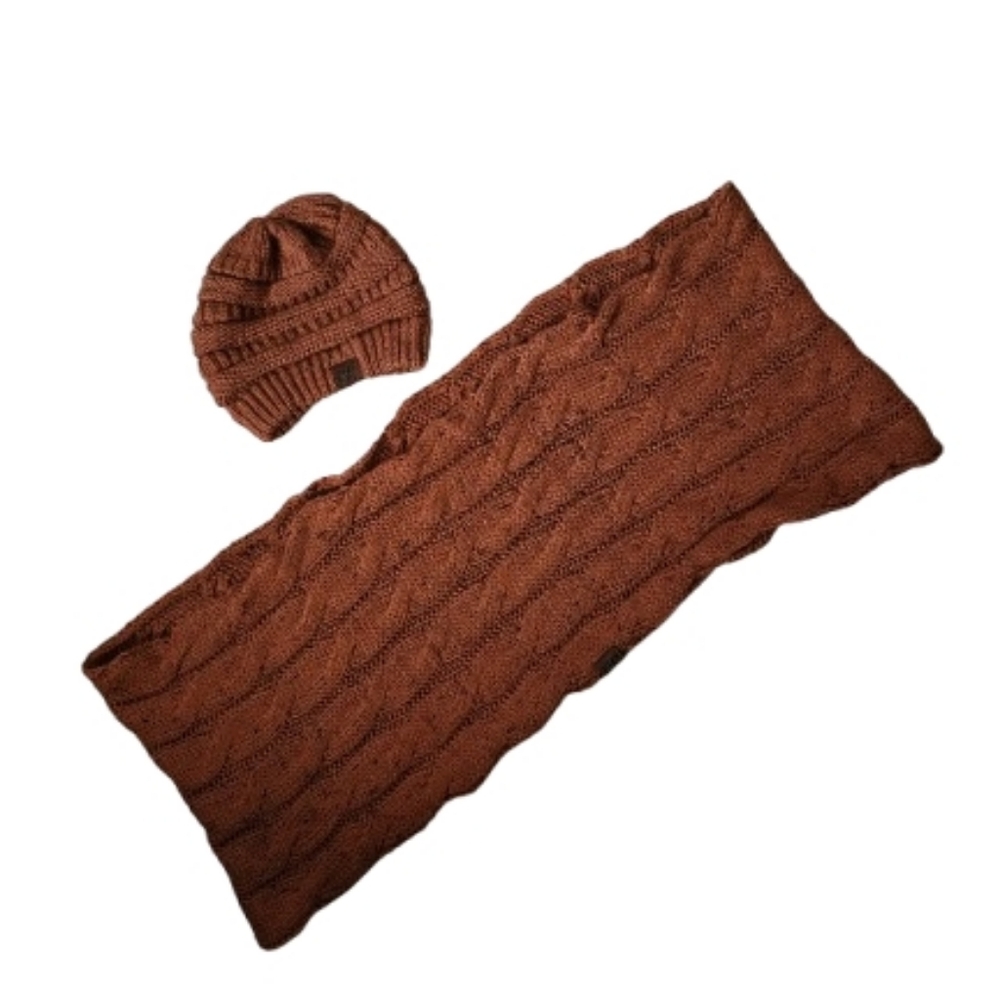 C.C. Cozy Burnt Orange Knit Infinity Scarf and Hat Set